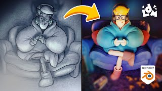 Fluffy Hoody Gamer Breakdown. Procreate, Nomadsculpt, and Blender