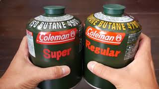 コールマンのガス缶（OD缶）　レギュラーとスーパーを比較してみた