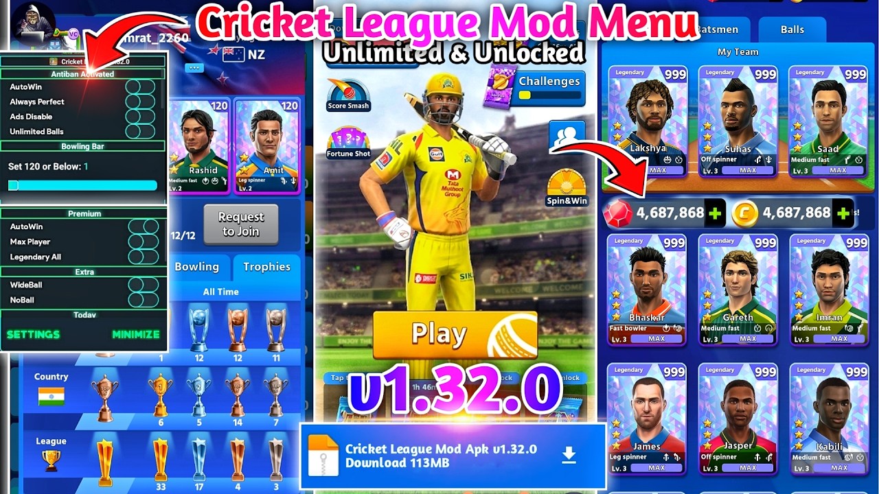 Cricket League Mod Apk v1.32.0 | Cricket League Mega Mod Menu v1.32.0 | Cricket League Hack v1.32.0