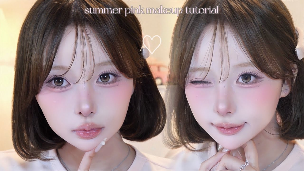 【中顔面短縮.ᐟ‪.ᐟ‪】日焼けチークピンクメイク🍧💕