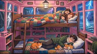 Cozy Family Night in Our Tiny Bus 🚌 | Heavy Rain & Thunder | Ghibli Style ASMR ⛈️ | Cozy Coca & Ken screenshot 2