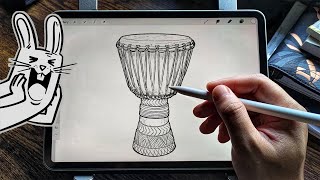 How to draw Djembe drum (African instrument)🪘