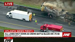 BREAKING: All lanes shut down as crews respond to 18-wheeler on fire along I-75 SB
