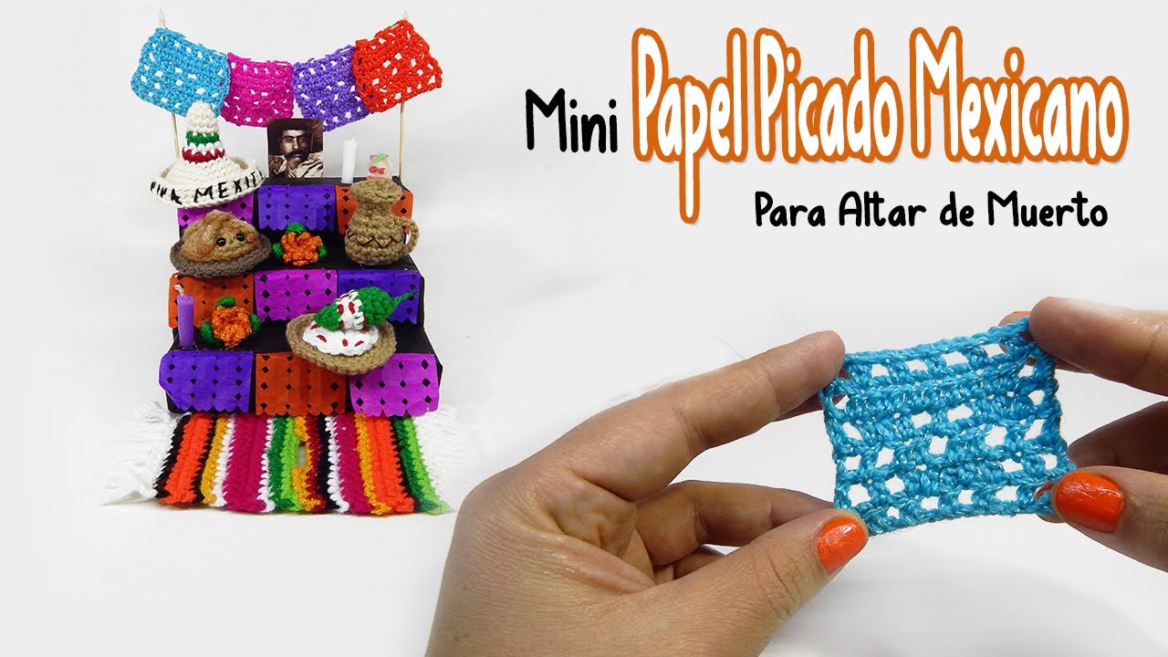 Mini PAPEL PICADO MEXICANO tejido a crochet - decoración especial DIA DE MUERTOS