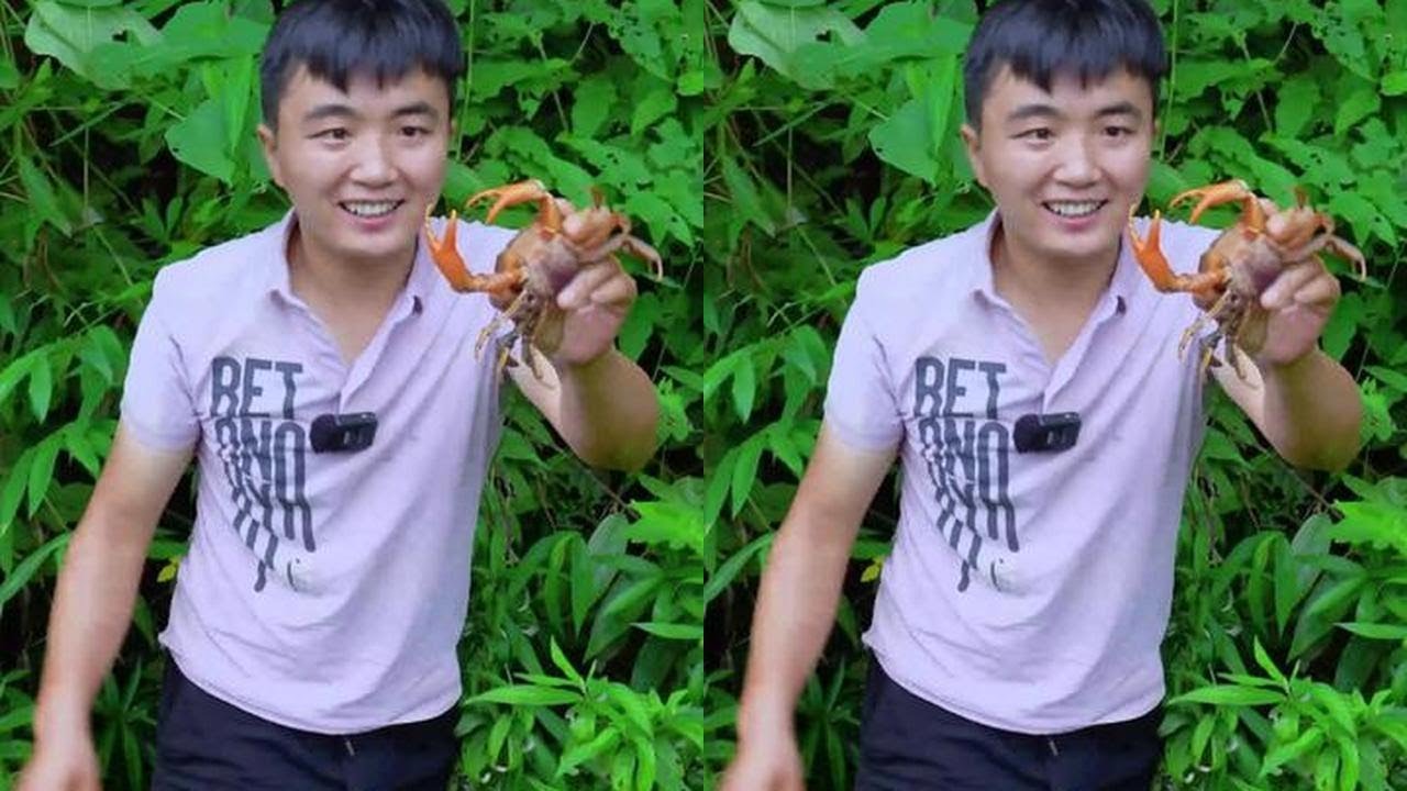 徐三娃上山抠螃蟹，回家做螃蟹炖鸡和香辣螃蟹，媳妇这次有口福了#住小帮 #螃蟹 #我的乡村生活 #媳妇 #徐三娃