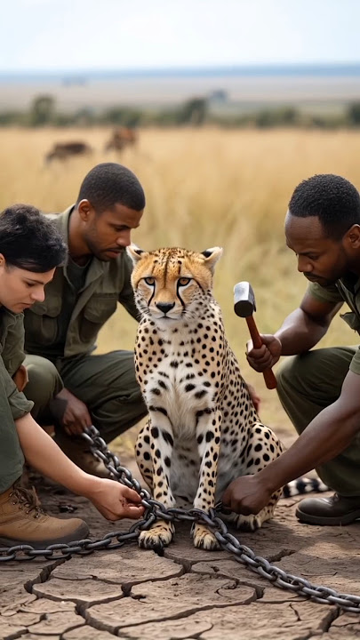 cheetah was stuck in hunter's trap thanks to brave wildlife rescuers for helping cheetah #humanity