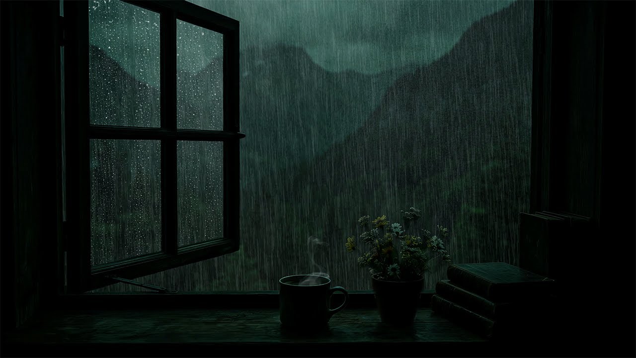 Slow Night Rain Outside the Window | Calm, Bedroom Dim Atmosphere for Restful Sleep
