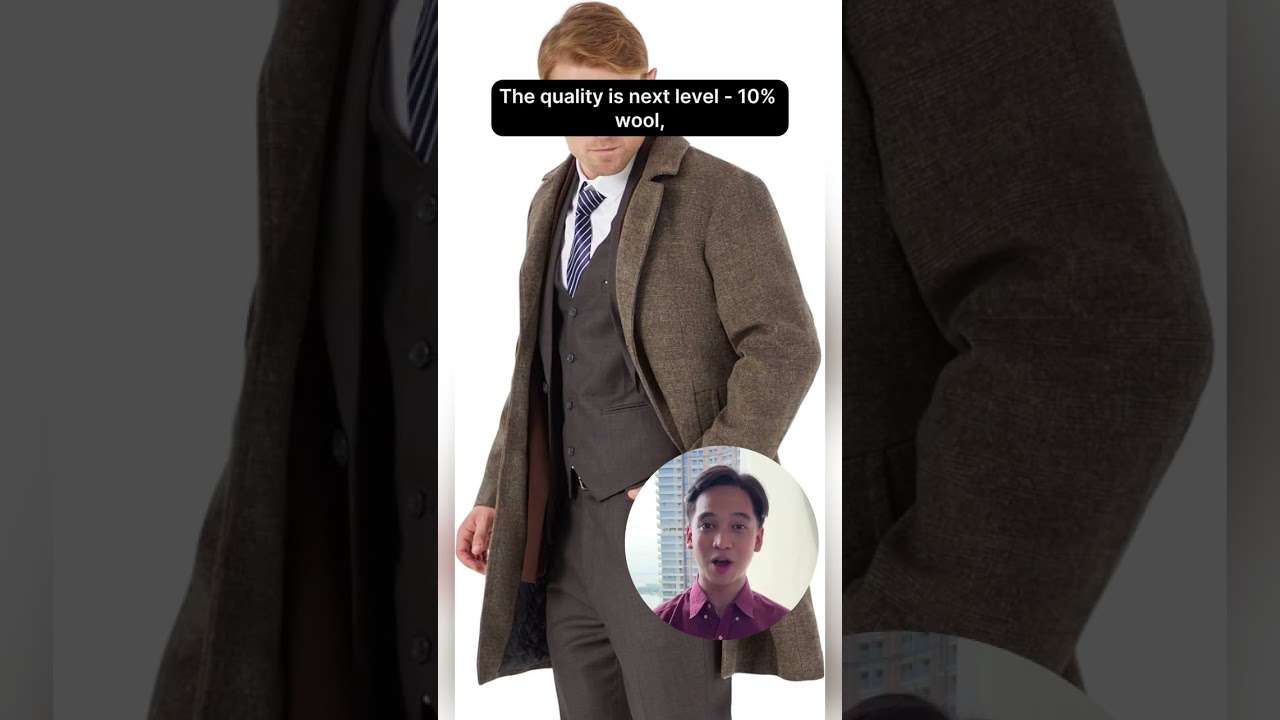 WULFUL Men Wool Trench Coat Slim Fit Winter Coat 