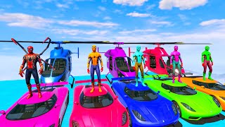 SPIDERMAN Mega Ramp Challenge on Mount Chiliad for Cars ! SuperHero Hulk Goku Venom – GTA 5