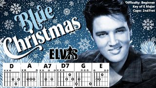 BLUE CHRISTMAS by Elvis Presley (Easy Guitar & Lyric Play-Along with Capo 2)
