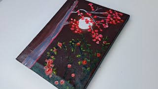 How to paint rose bushes/easy techniques  for painting /moonlight painting