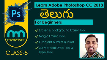 Eraser & Background Eraser Tool, Gradient & Paint Bucket, 3D Material Drop Tool &Type Tool