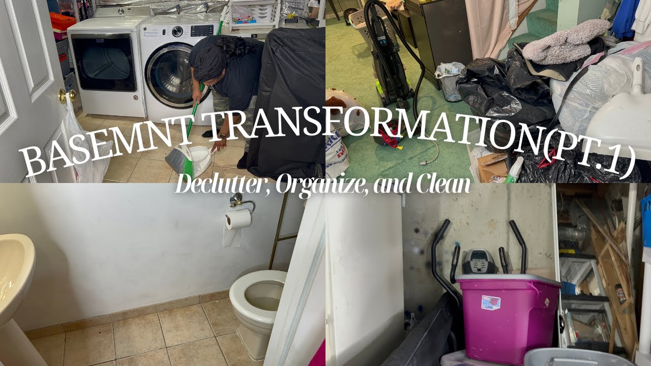 Transforming My Basement| Declutter, Organize, and Clean with me (PT.1) + BATHROOM DEEP CLEANING