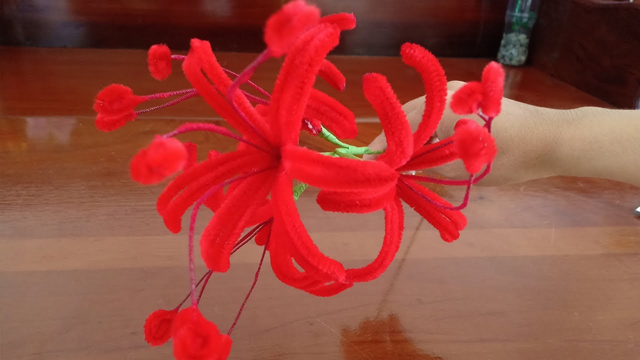 Creative Pipe Trick! DIY red Flower made by pipe cleaner craft DIY, 
