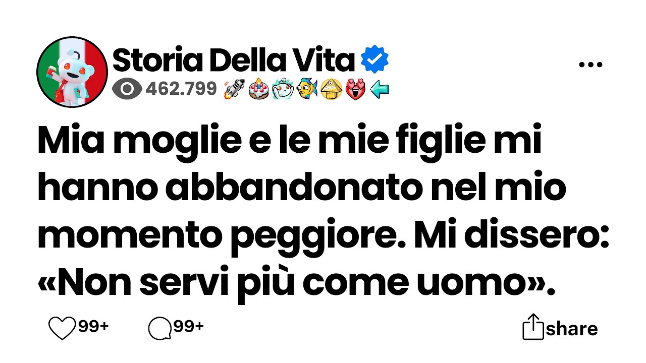 Mia moglie e le mie figlie mi hanno abbandonato nel mio momento peggiore. Mi dissero:«Non servi....