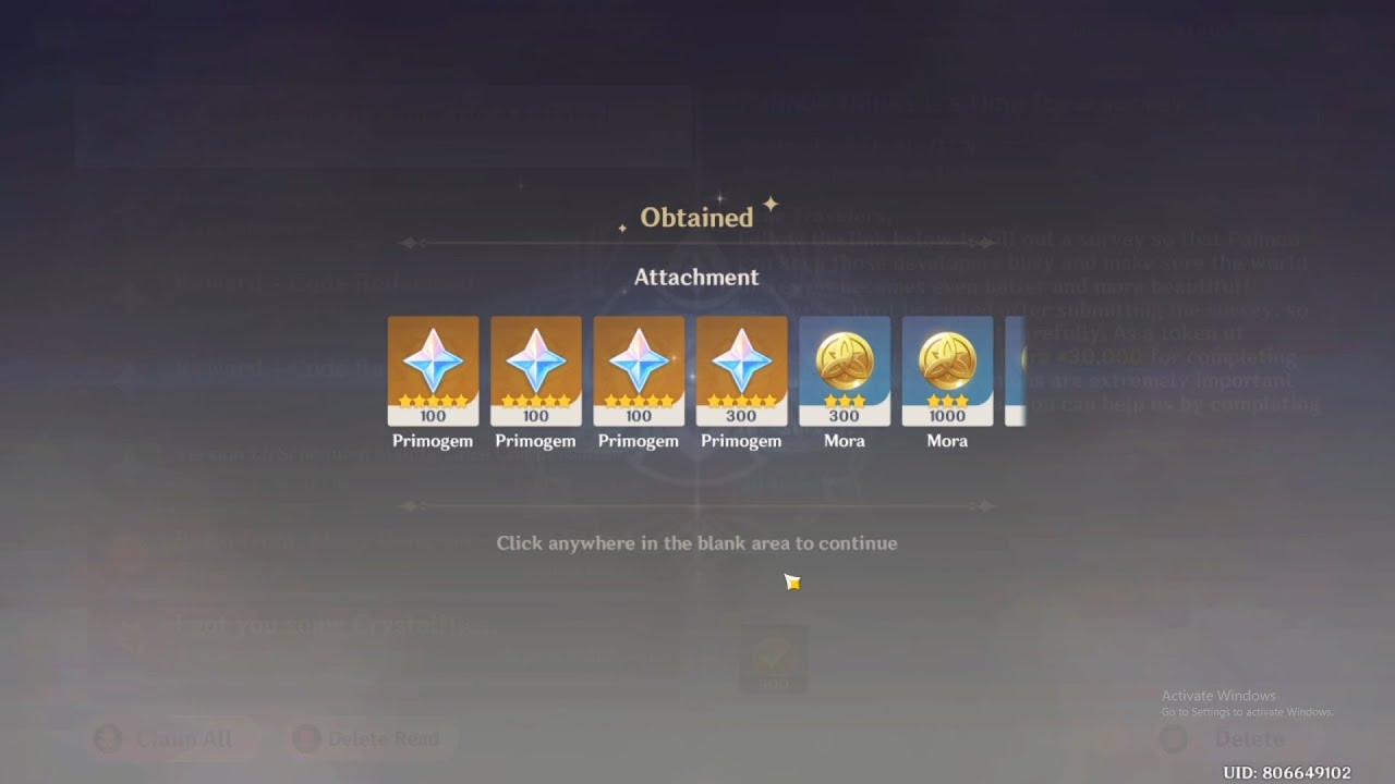 Genshin Impact ~ Primogem Redeem Code for Patch 1.6