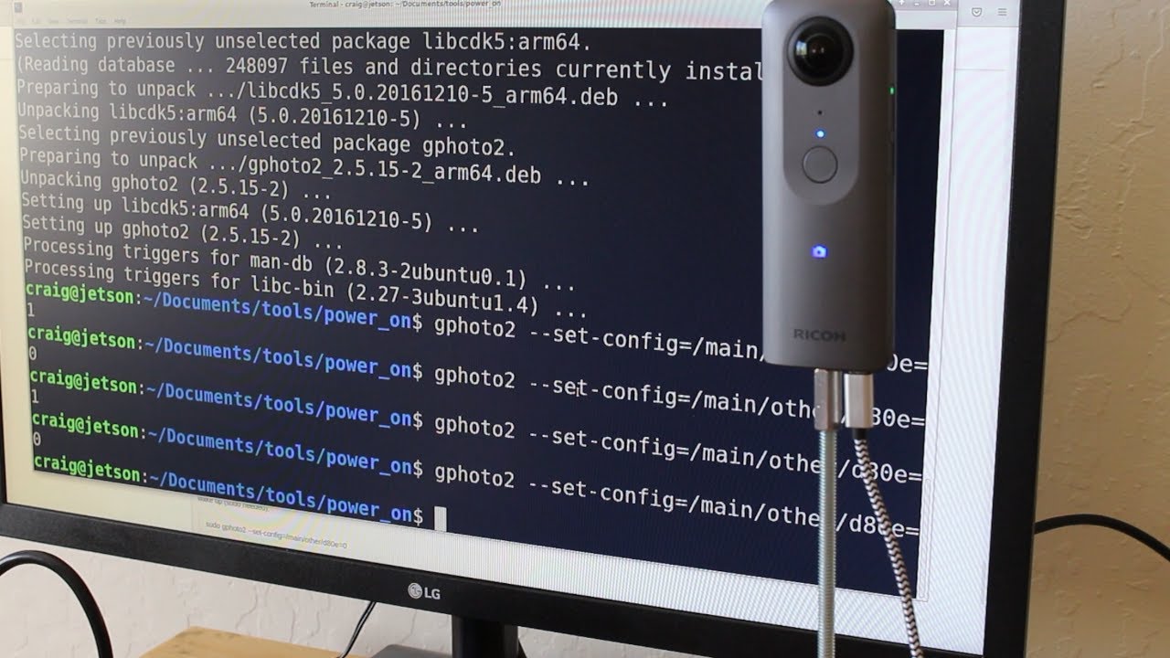 RICOH THETA V Wake from Sleep with gphoto2 and USB API - YouTube