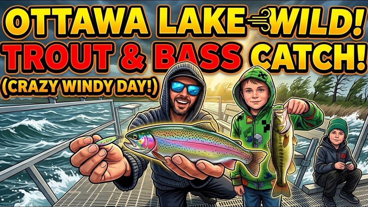 WILD Windy Day Fishing! Catching Trout & Bass at Ottawa Lake 🌪️🎣