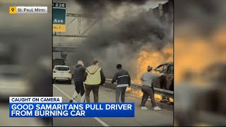Caught on video: Good Samaritans pull driver from burning car