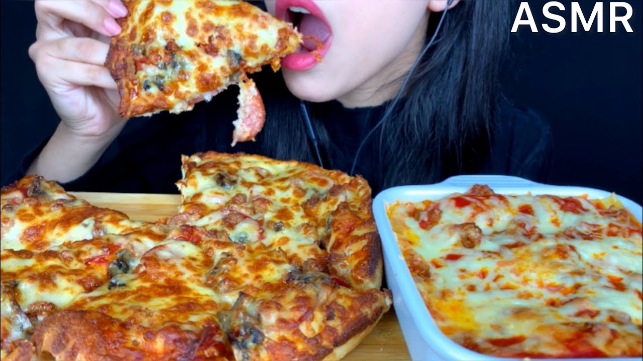 ASMR domino's pizza pepperoni + Lasagna Mukbang (Eating Sounds) YouTube