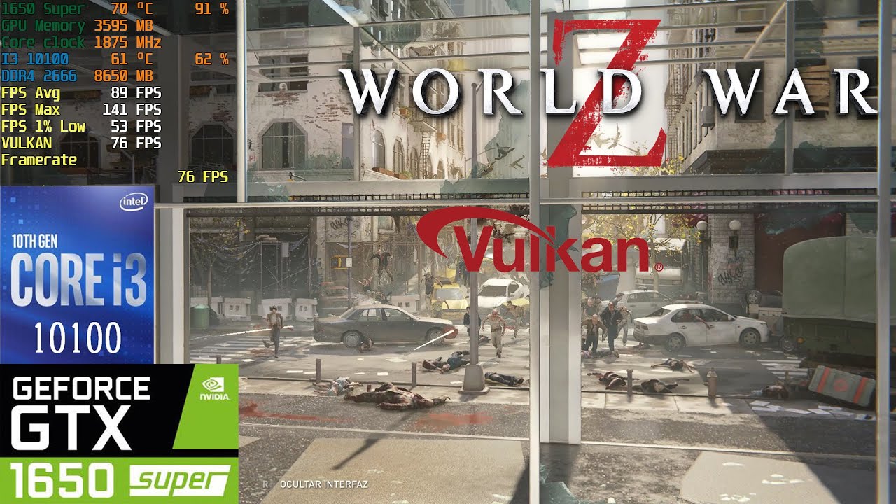 Word War Z i3 10100 + GTX 1650 Super VULKAN vs DX11 [ULTRA Settings