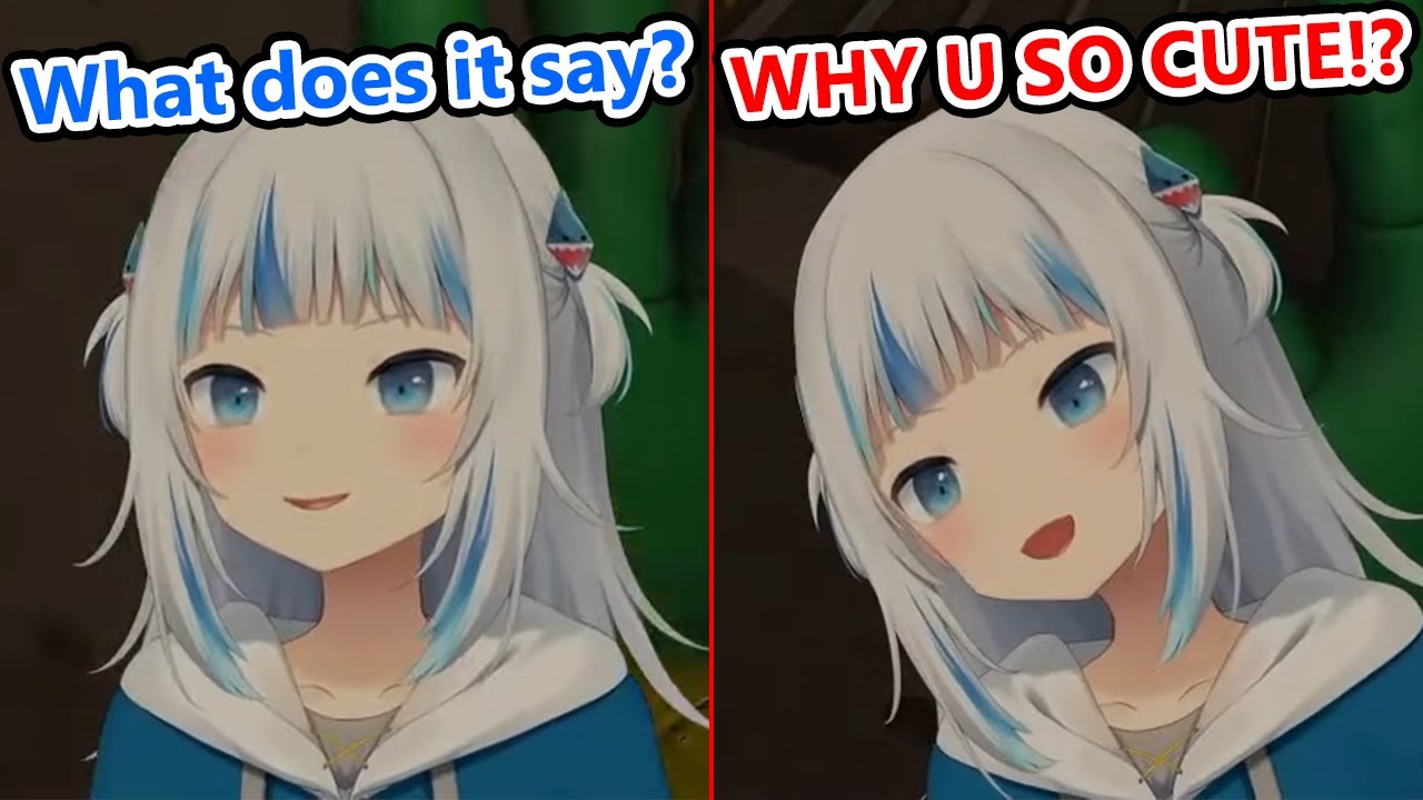 Gura tilts her head just to read a message, and it's the CUTEST thing ever