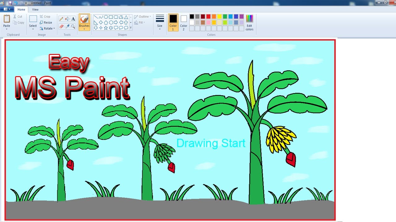 Banana Tree Drawing,How to Drawing Banana Tree Step By Step,Banana Tree Drawing MS Paint Very Easy,