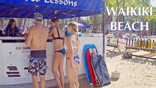 (4K)  WAIKIKI HAWAII | Walking on Kalakaua Avenue Beach-Side Honoulu Oahu Hawaii