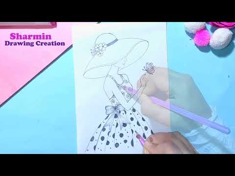 How to draw a girl wearing hat || Easy Pencil sketch - step by step || bir kız nasıl çizilir