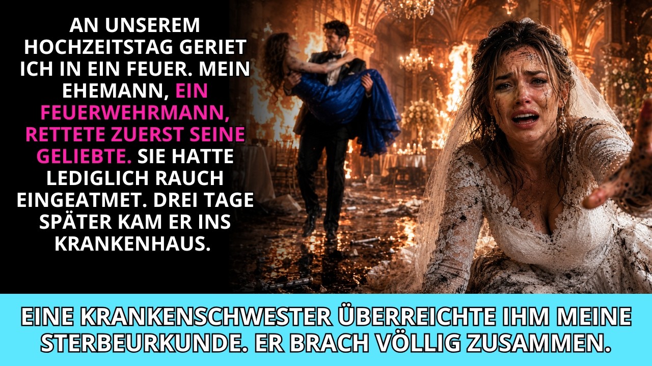 An meinem Hochzeitstag war ich in einem Feuer eingeschlossen, doch mein Mann rettete zuerst seine...