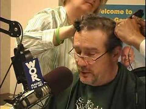 Joe Bartlett of WOR 710 AM Radio gets head shaved