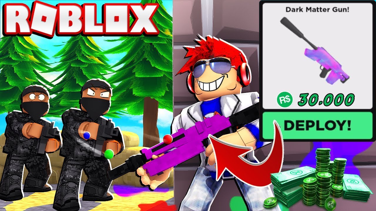 Buying The Dark Matter Gun For 30 000 Robux Becoming Op In Roblox Big Paintball Youtube - roblox hub youtube paintball