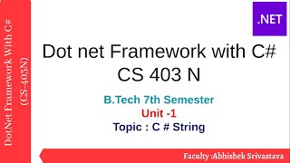 Lecture 10 || C# String