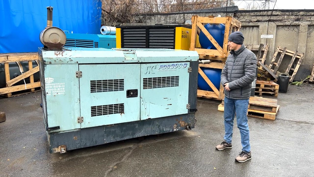 Дизельный компрессор AIRMAN PDS390S. Обзор и демонстрация работы