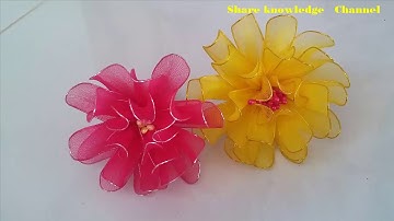 Share Knowledge-HƯỚNG DẪN LÀM HOA CÚC ĐẠI ĐÓA BẰNG VẢI VOAN|  NYLON chrysanthemum FLOWERS