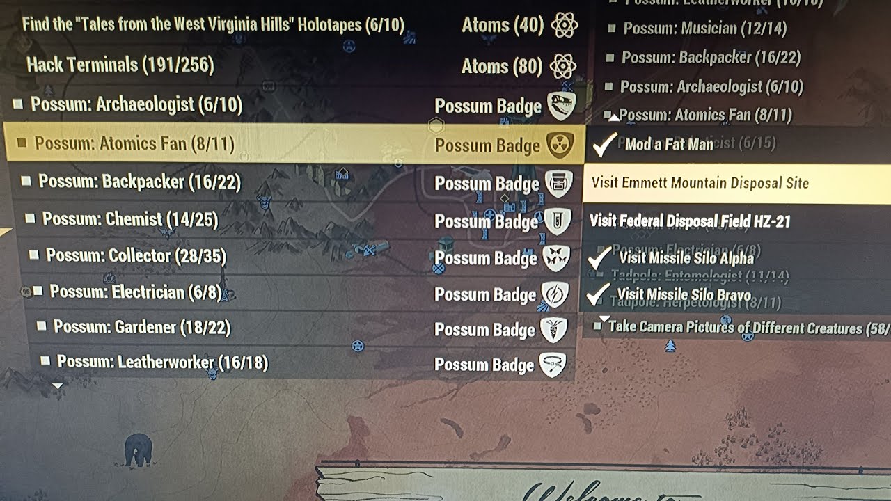 Fallout 76 - Possum challenges