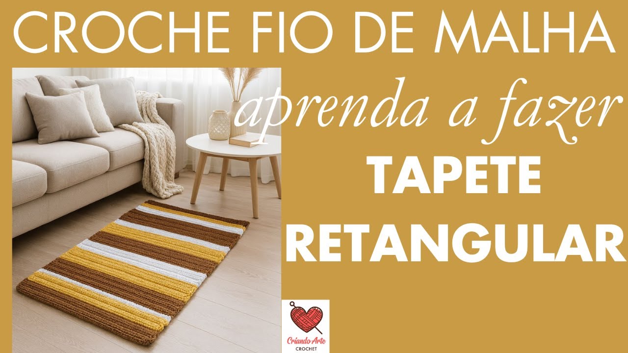 Tapete retangular de croche fio de malha? Ponto nó. Parte 01