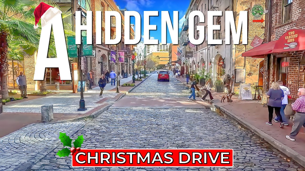 CHRISTMAS drive downtown SAVANNAH GEORGIA - 4K