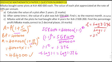 2019 KCSE MATHEMATICS PAPER 2 QUESTION 18