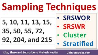 Sampling Techniques in Data Mining | SRSWOR, SRSWR, Cluster, Stratified Sampling Vidya Mahesh Huddar