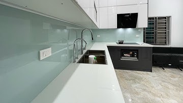 Kính Ốp Bếp Màu Kim Sa Trắng Sữa I Lắp Đặt Tại Mỹ Đức - Hà Nội