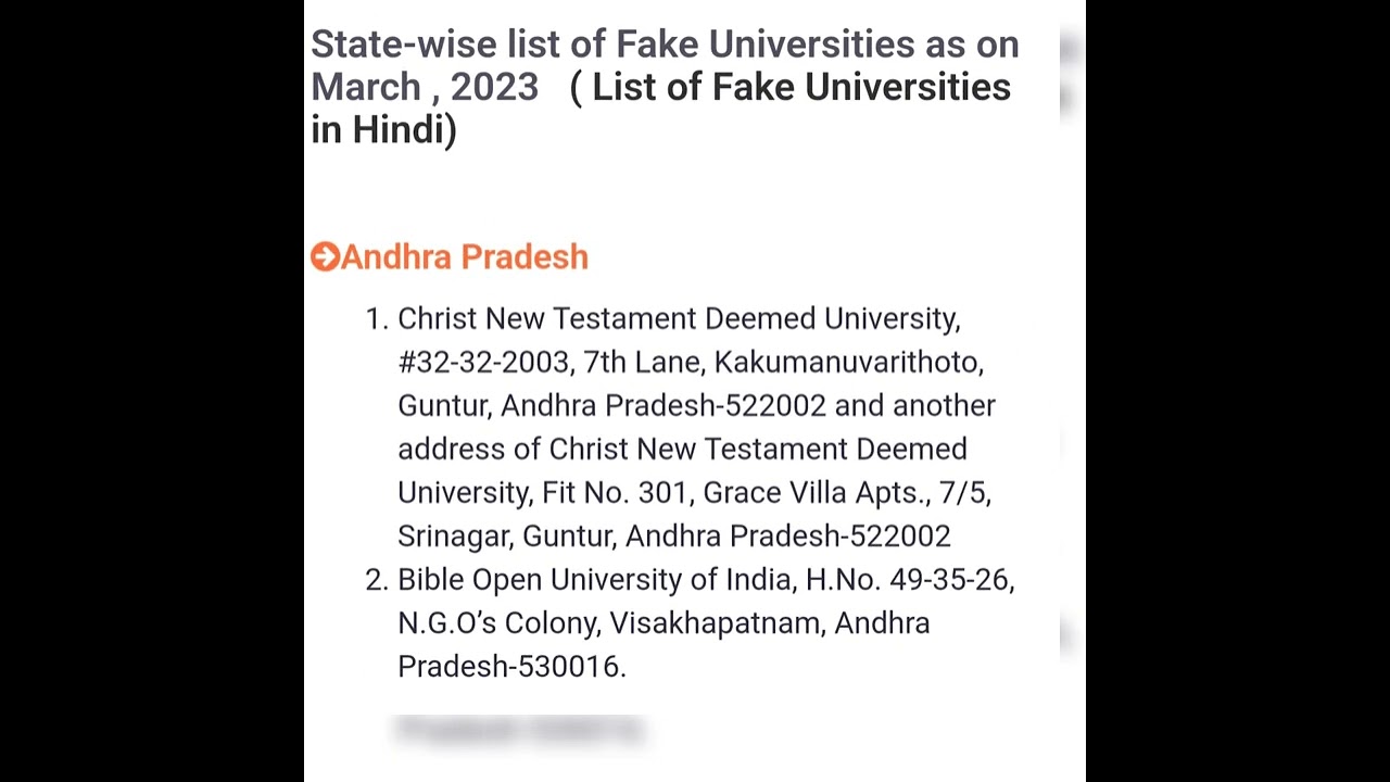 2023  Fake universites  List   University Grants Commission