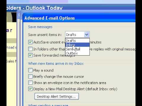 Microsoft Office Outlook 2003 Change the time interval or location for saving unfinished items