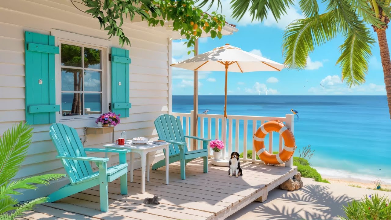 Fresh Morning Atmosphere At Cozy Beach Cabin Ambience With Soothing Piano Jazz 🌊