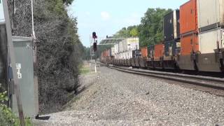 Westbound CSX stack train @ Voorheesville, NY has Green highball signal   6/27/14