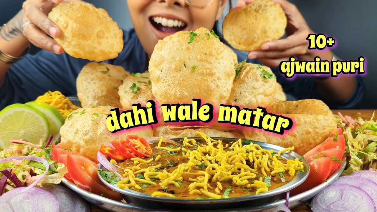 COOKING & EATING AJWAIN PURI WITH CREAMY DAHI WALE MATAR KI SABJI