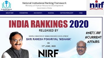 NIRF Rankings 2020 | Current Affairs | Paper 1 | UGC/NTA-NET/JRF | Santosh Kumar Sankhyan
