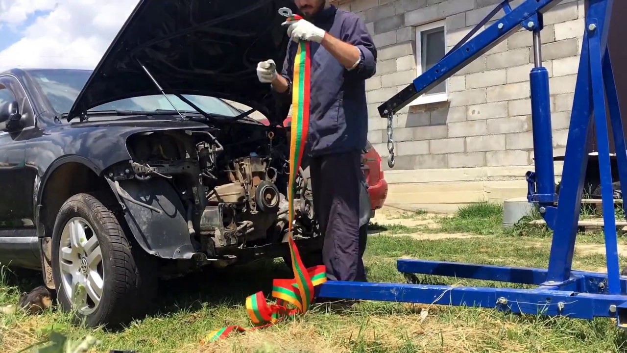 Снятие двигателя 3.6 fsi BHK 280 л.с. с туарега без гаража и ...