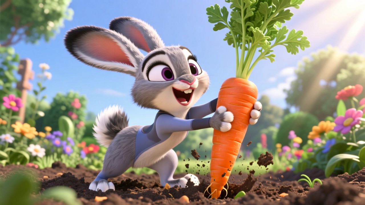 Rosie Rabbit’s Crunchy Carrot 🌙 | Cute Bunny Kids Song | Playful Nursery Rhyme