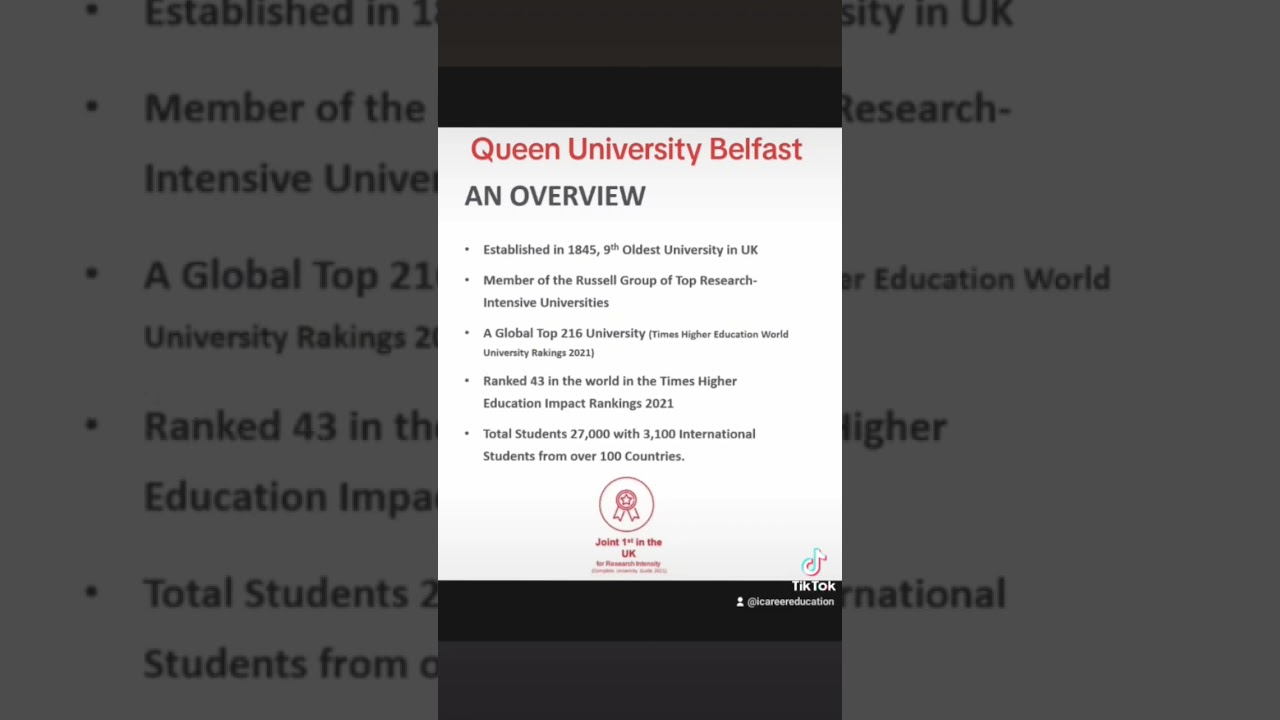Queen university Belfast Short Overview for international students.